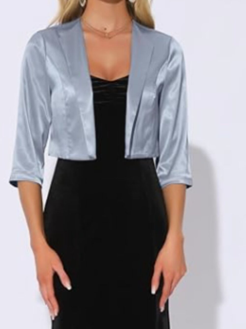 Allegra K Women's Satin Cardigan Open Front Elegant Formal 3/4 Sleeve Bolero Lg